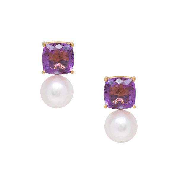 Square Amethyst & Freshwater Pearl Drop Earrings