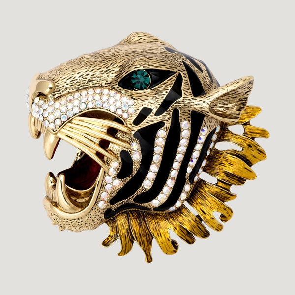 Large Crystal Tiger Head Brooch