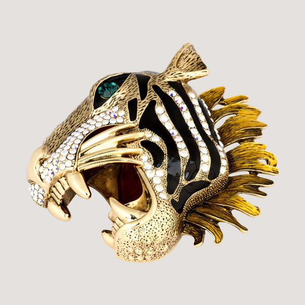 Large Crystal Tiger Head Brooch