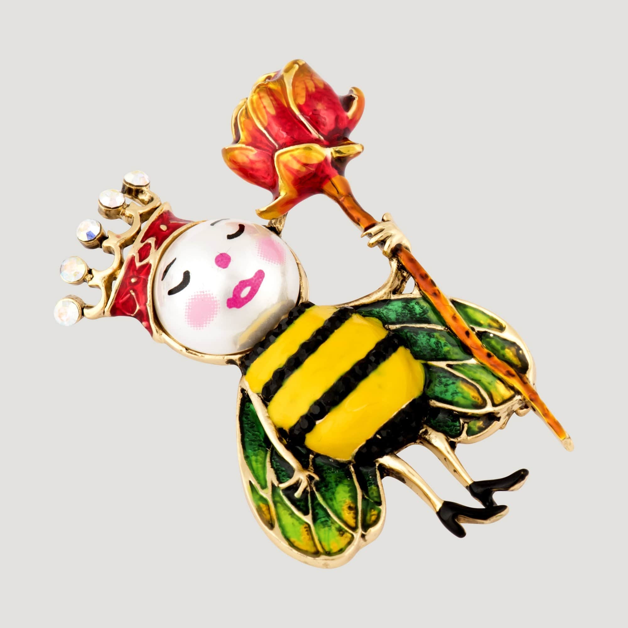 Bee With Crown Holding Flower Rod Brooch B W Butler Wilson