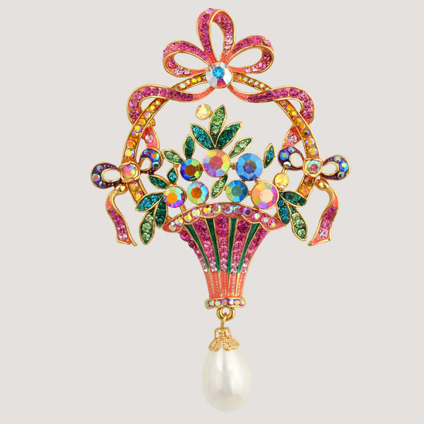 Wedding Basket Shape with Drop Pearl Brooch