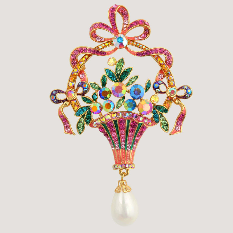 Wedding Basket Shape with Drop Pearl Brooch