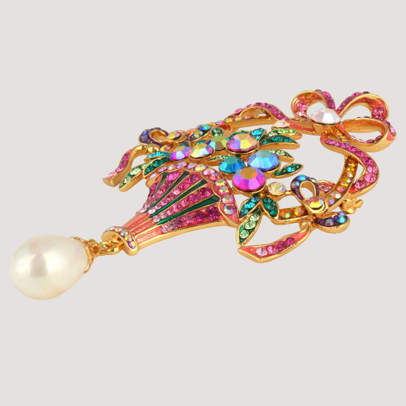 Wedding Basket Shape with Drop Pearl Brooch