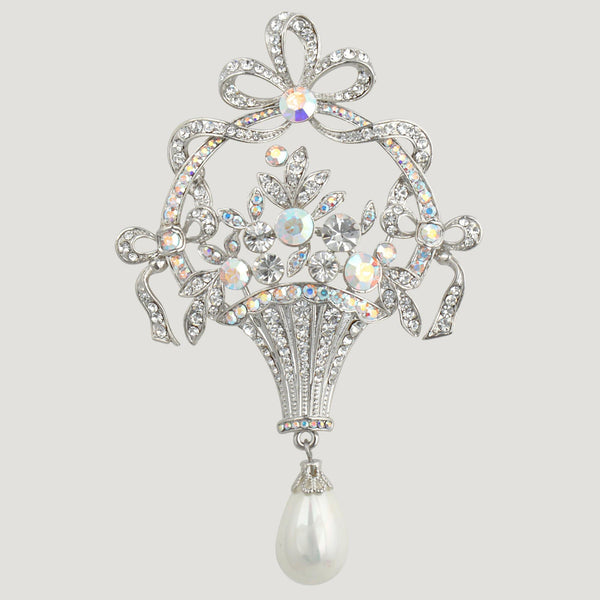 Wedding Basket Shape with Drop Pearl Brooch