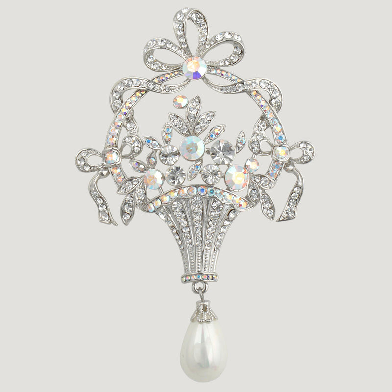 Wedding Basket Shape with Drop Pearl Brooch