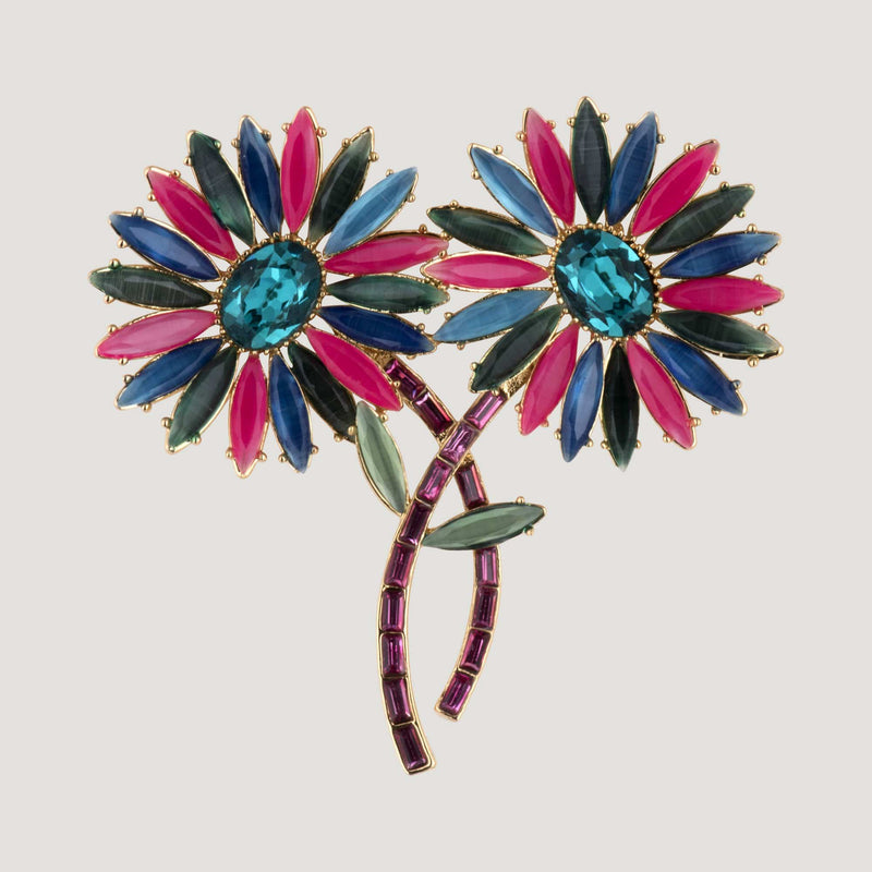 Two Flowers On Stems Brooch