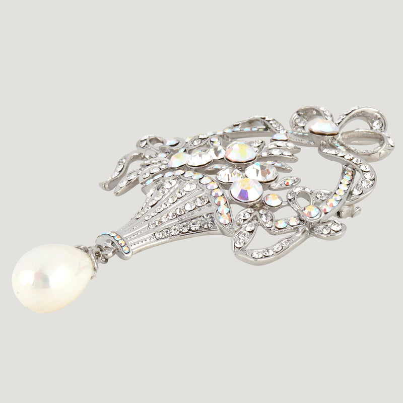 Wedding Basket Shape with Drop Pearl Brooch