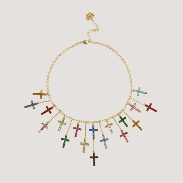 Multi Crystal Crosses Shower Drop Necklace