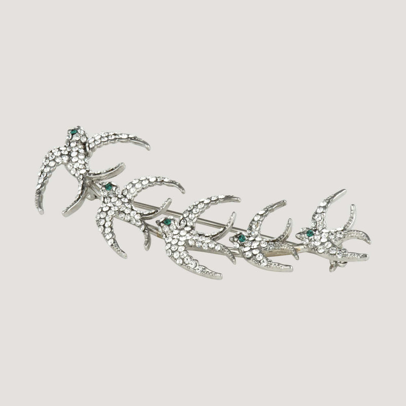 Swooping Crystal Swallows Brooch