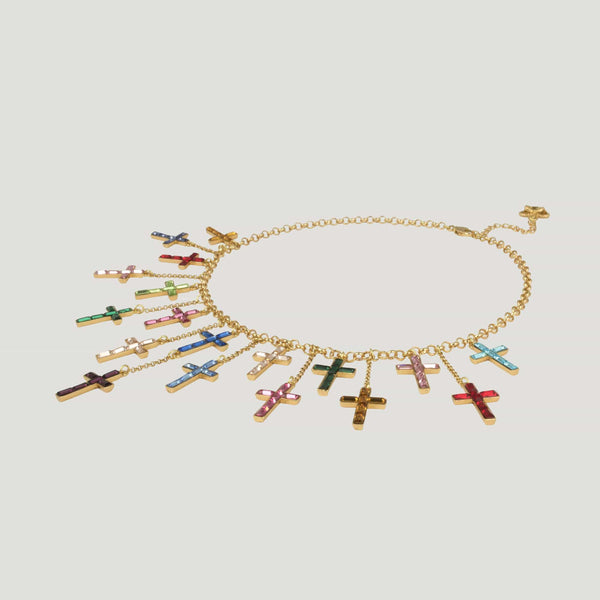 Multi Crystal Crosses Shower Drop Necklace
