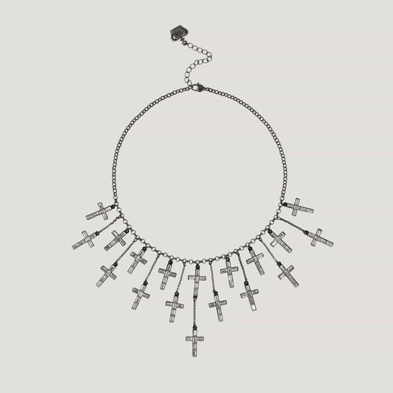 Multi Crystal Crosses Shower Drop Necklace