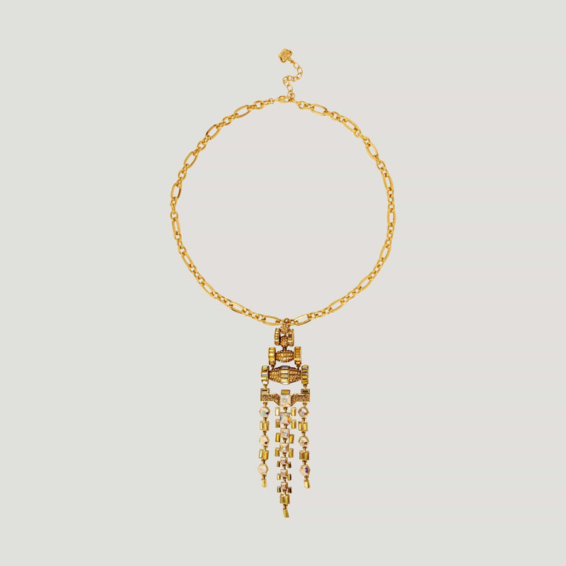 Art Deco Style Three Pendant Crystal Chains Necklace