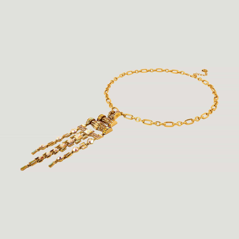Art Deco Style Three Pendant Crystal Chains Necklace