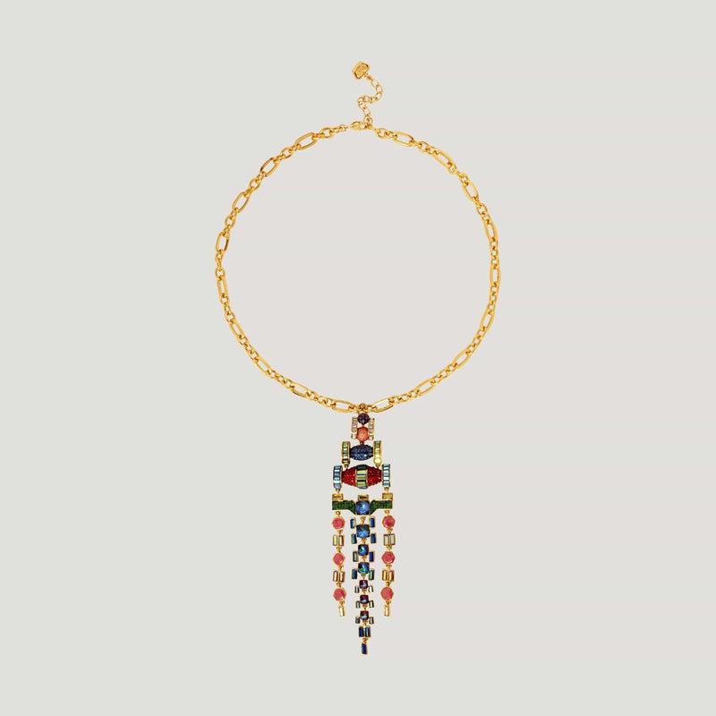 Art Deco Style Three Pendant Crystal Chains Necklace