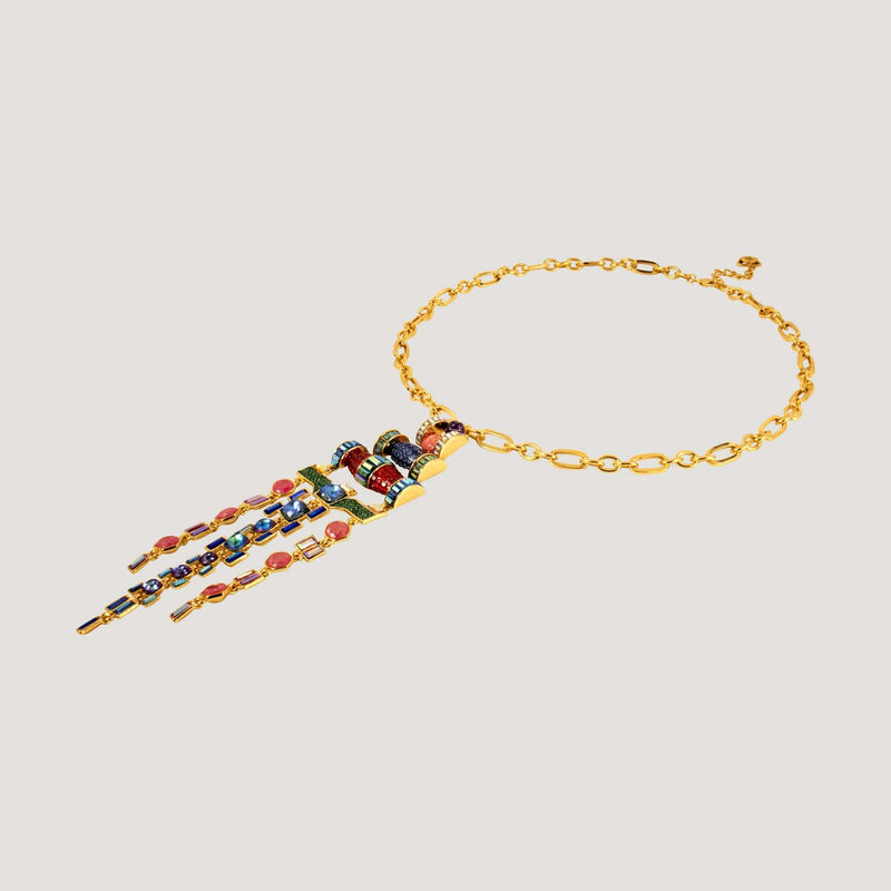 Art Deco Style Three Pendant Crystal Chains Necklace