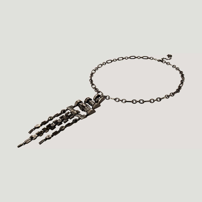 Art Deco Style Three Pendant Crystal Chains Necklace