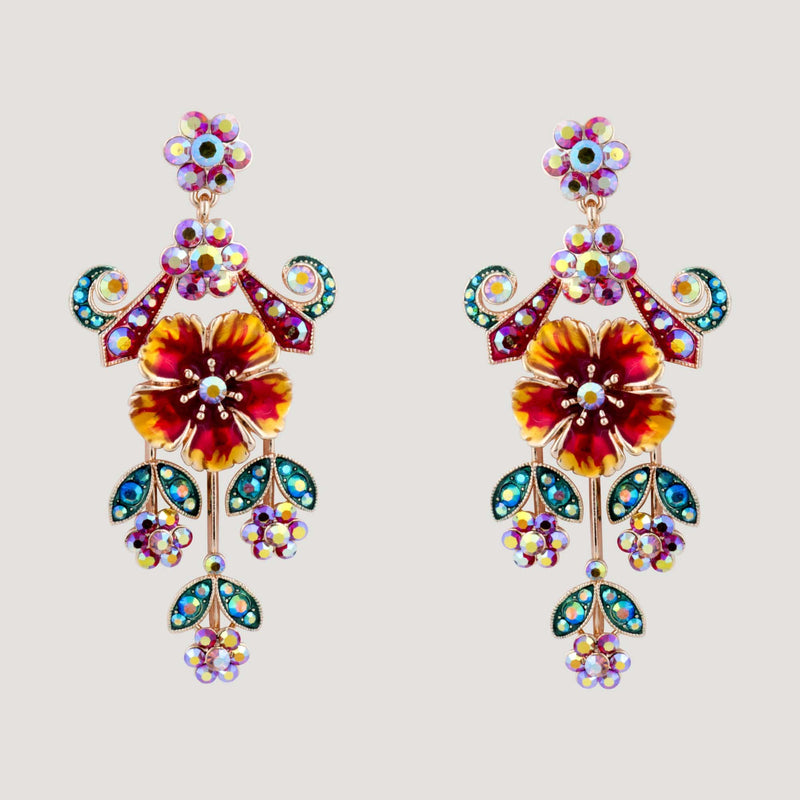 Antique Look Flower Drops Earrings