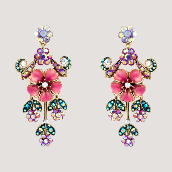 Antique Look Flower Drops Earrings