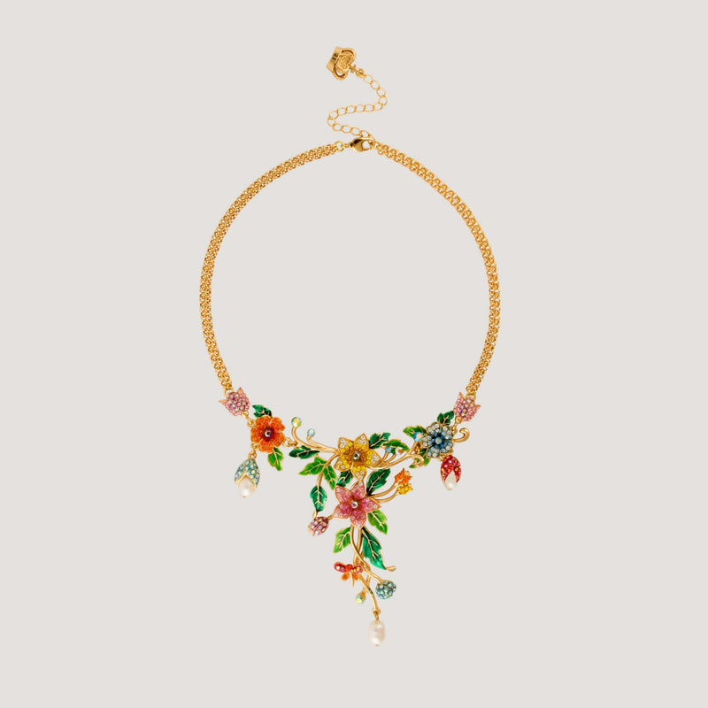 Y-Shape Flowers and Leaves Double Chain Necklace