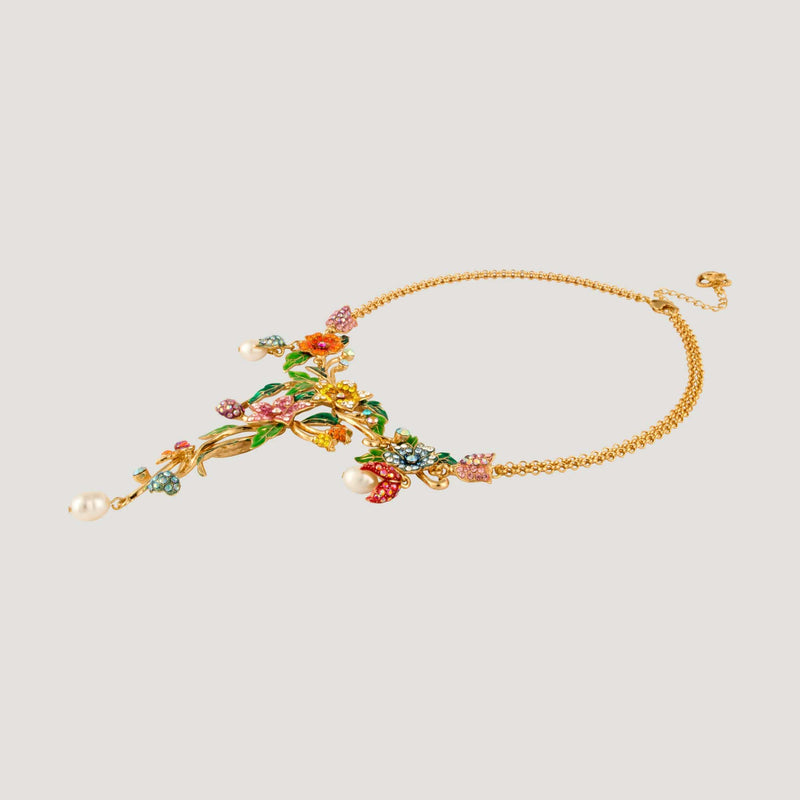 Y-Shape Flowers and Leaves Double Chain Necklace