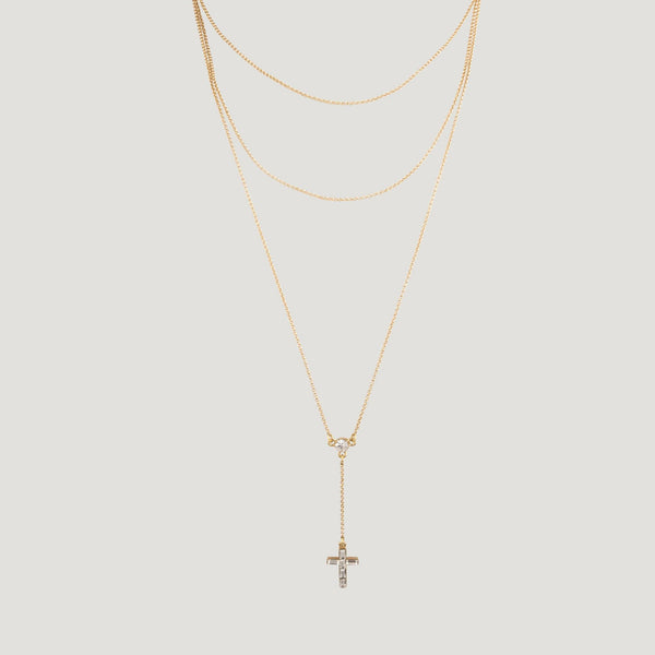 Double Chain Y-Shape Cross Necklace