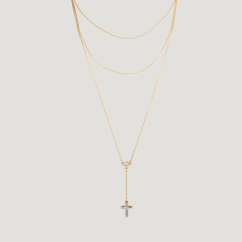 Double Chain Y-Shape Cross Necklace