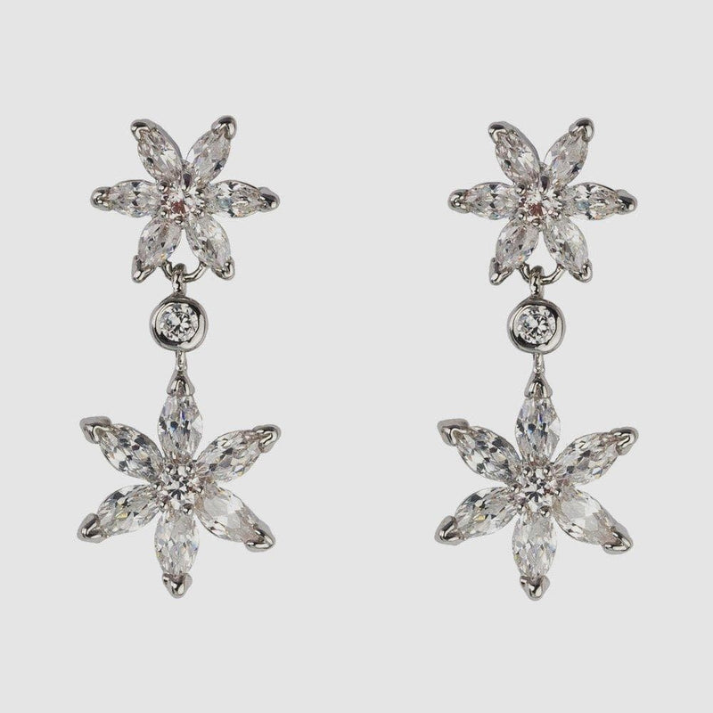 Crystal Double Daisy Drop Earrings