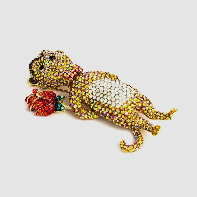 Large Crystal Meerkat with Flower Brooch