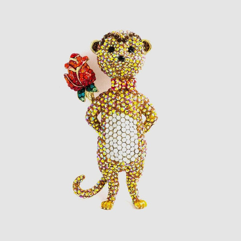 Large Crystal Meerkat with Flower Brooch