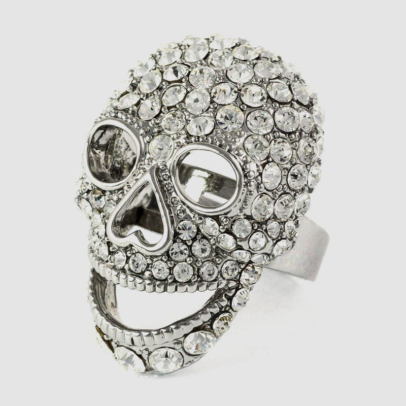 Large Crystal Skull Adjustable Ring