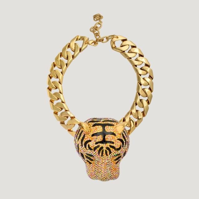 Large Crystal Tiger Head on Chunky Chain Necklace