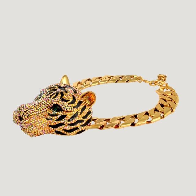 Large Crystal Tiger Head on Chunky Chain Necklace