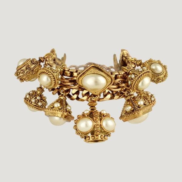 Multi Crown Charms Triple Chain Bracelet