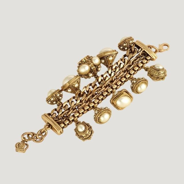 Multi Crown Charms Triple Chain Bracelet