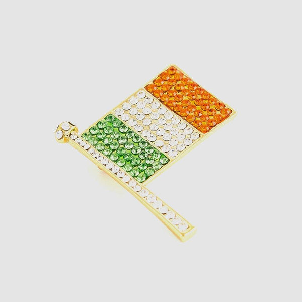 Small Crystal Encrusted Irish Flag Brooch