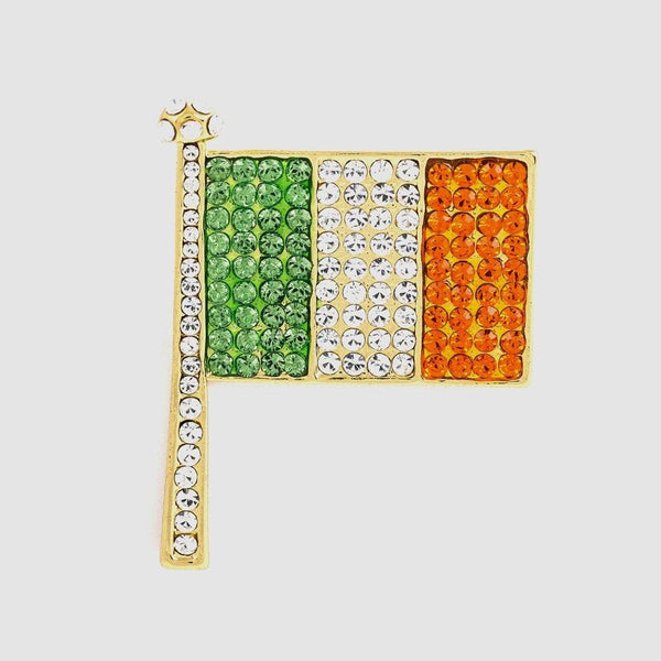 Small Crystal Encrusted Irish Flag Brooch