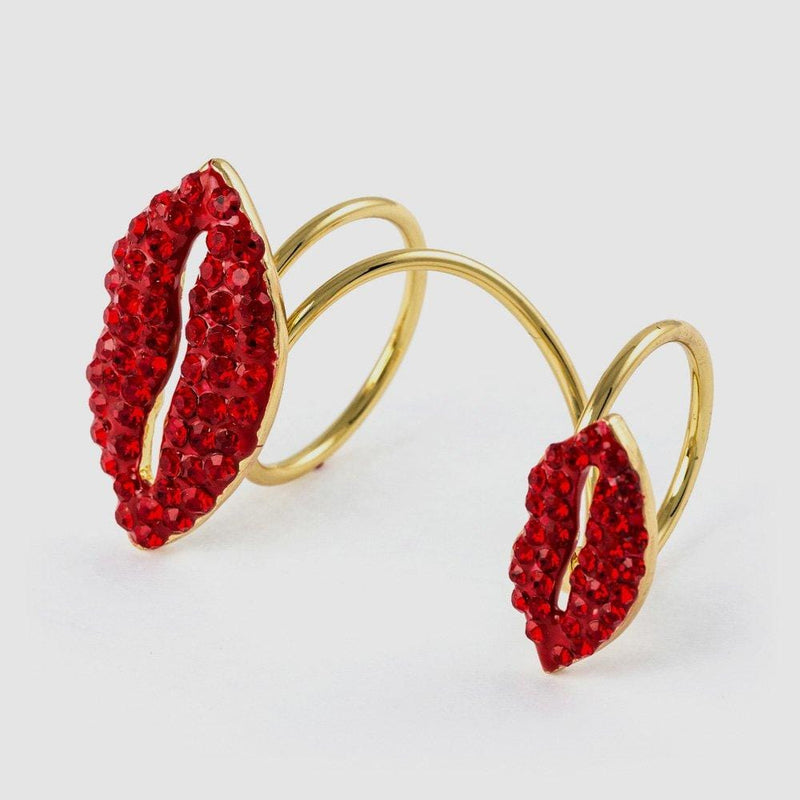 Two Crystal Lips Adjustable Wrap Ring