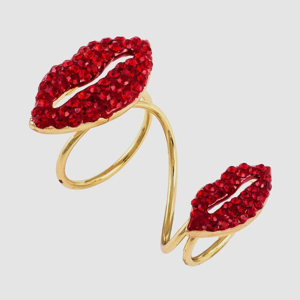 Two Crystal Lips Adjustable Wrap Ring