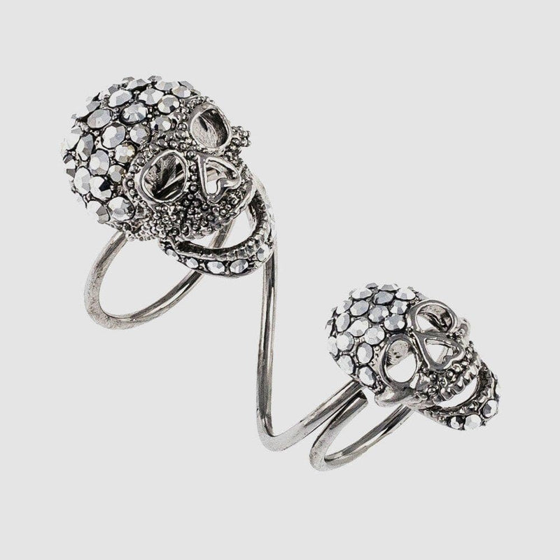 Two Crystal Skulls Adjustable Wrap Ring