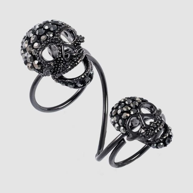 Two Crystal Skulls Adjustable Wrap Ring